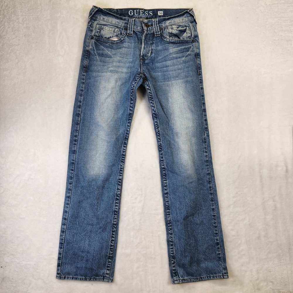 Guess Los Angeles Pasadena Straight Leg Jeans Men 30 Blue Vintage Y2K Distressed